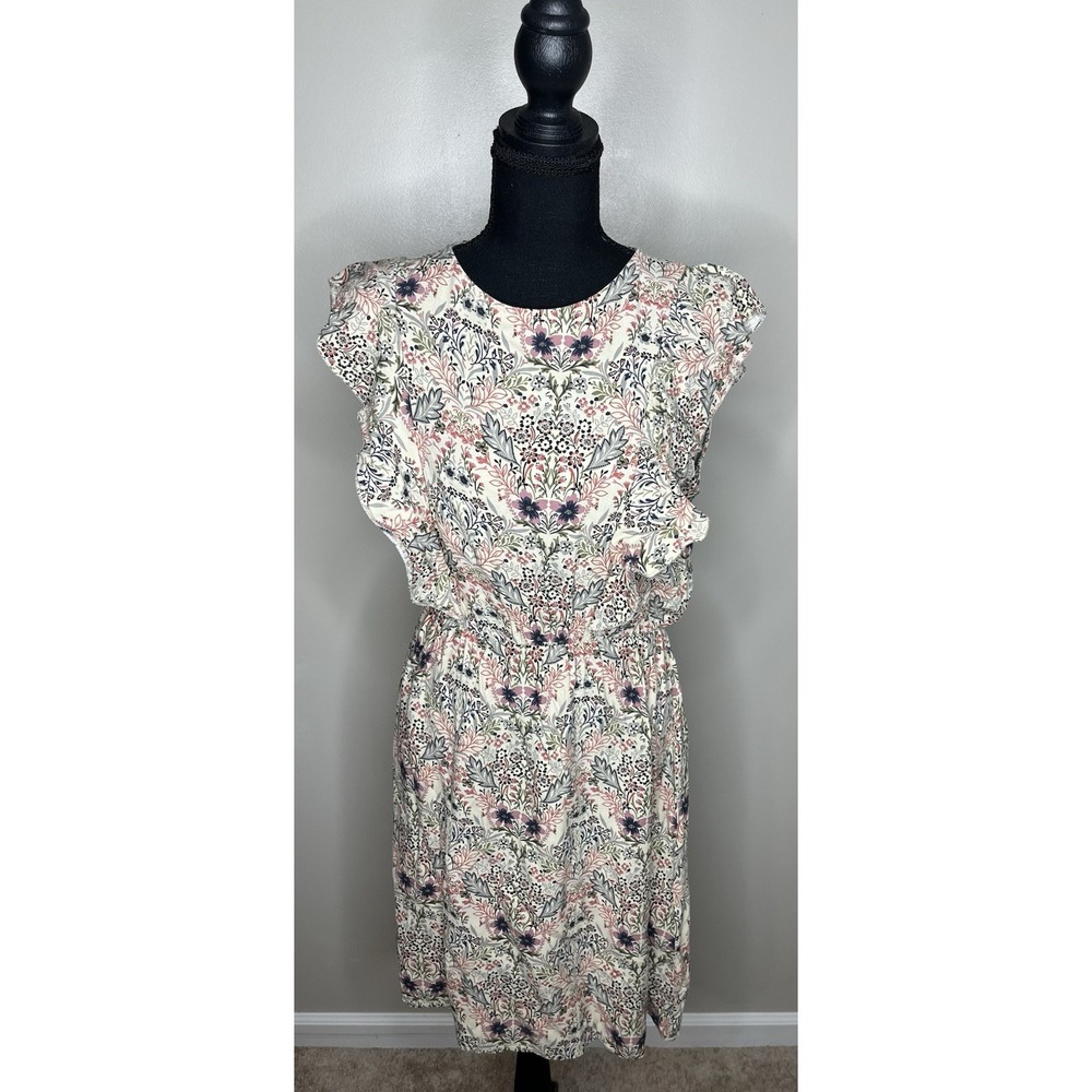 Piano C Women's Cream & Pink Floral Boho Ruffle Dress Made In Italy Size Small